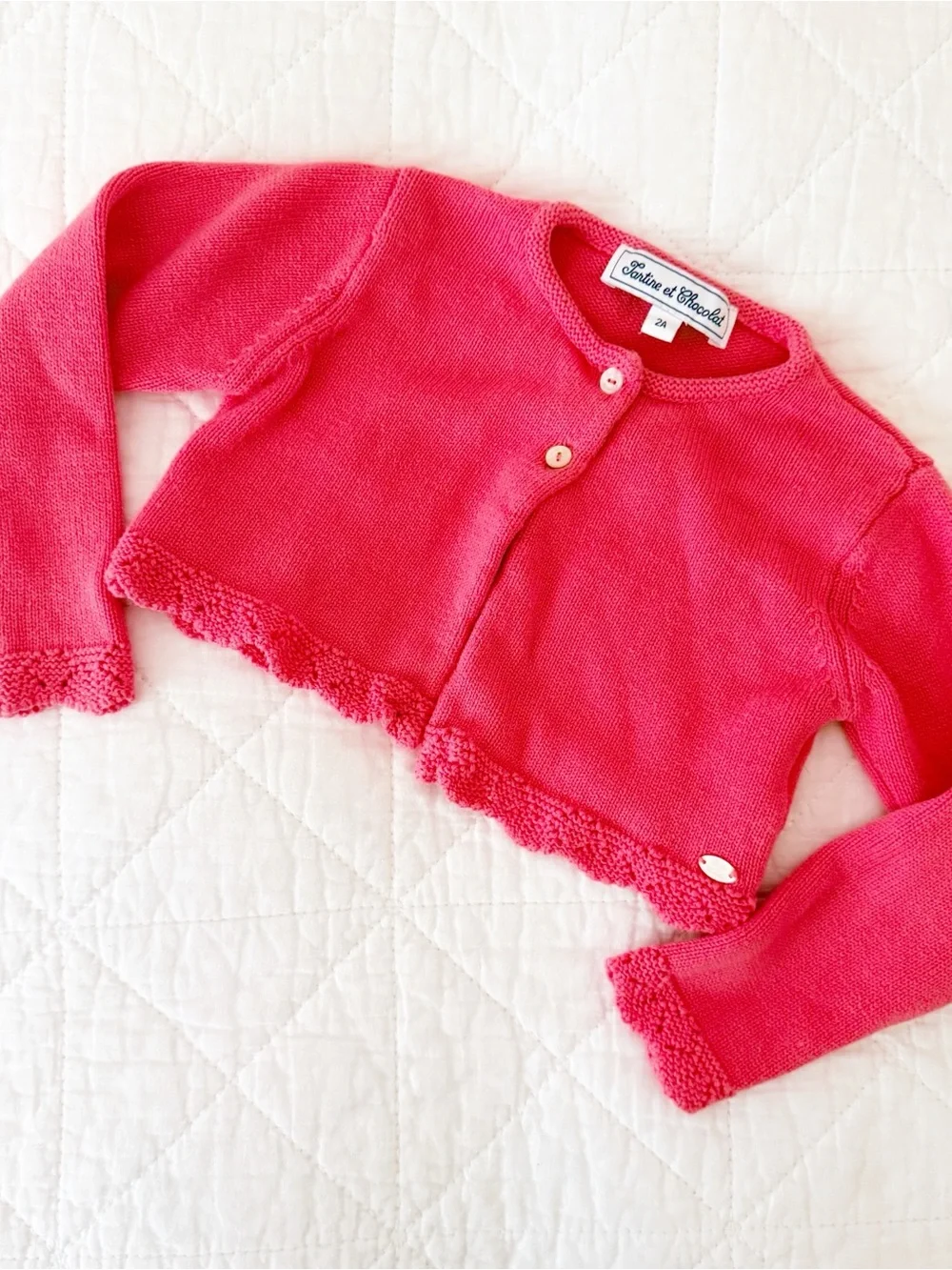 Tartine et Chocolat 2T Kids Coral Knit Button Cropped Cardigan